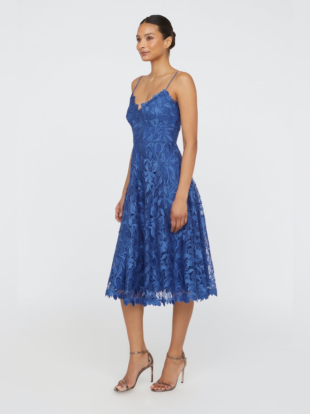 Theia Ainslie Royal Blue Lace Midi Dress